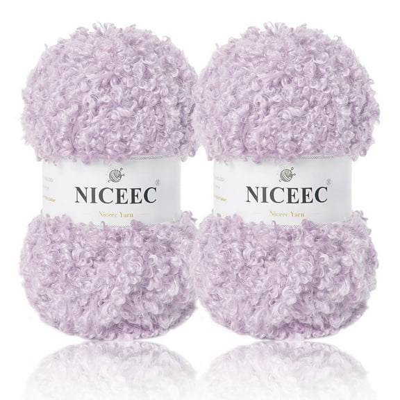 NICEEC 2 Skeins Teddy Fur Yarn Super Soft Yarn Chunky Fluffy Faux Fur Yarn Fuzzy Yarn Eyelash Yarn for Crochet Knit -Total Length 2×50m(2×55yds,3.53oz×2)-Light Purple
