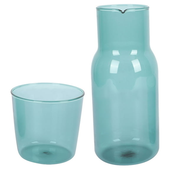 REOFLYUP Water Jug with Lid Glass Green for Guests Living Room 1Pcs 6.7X3.1in