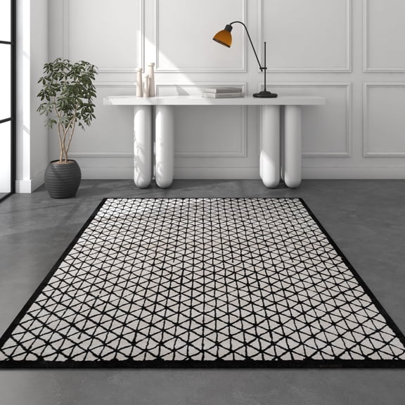 Jaipur Rugs India Modern Wool & Viscose Rugs, White & Ebony, 5 x 8