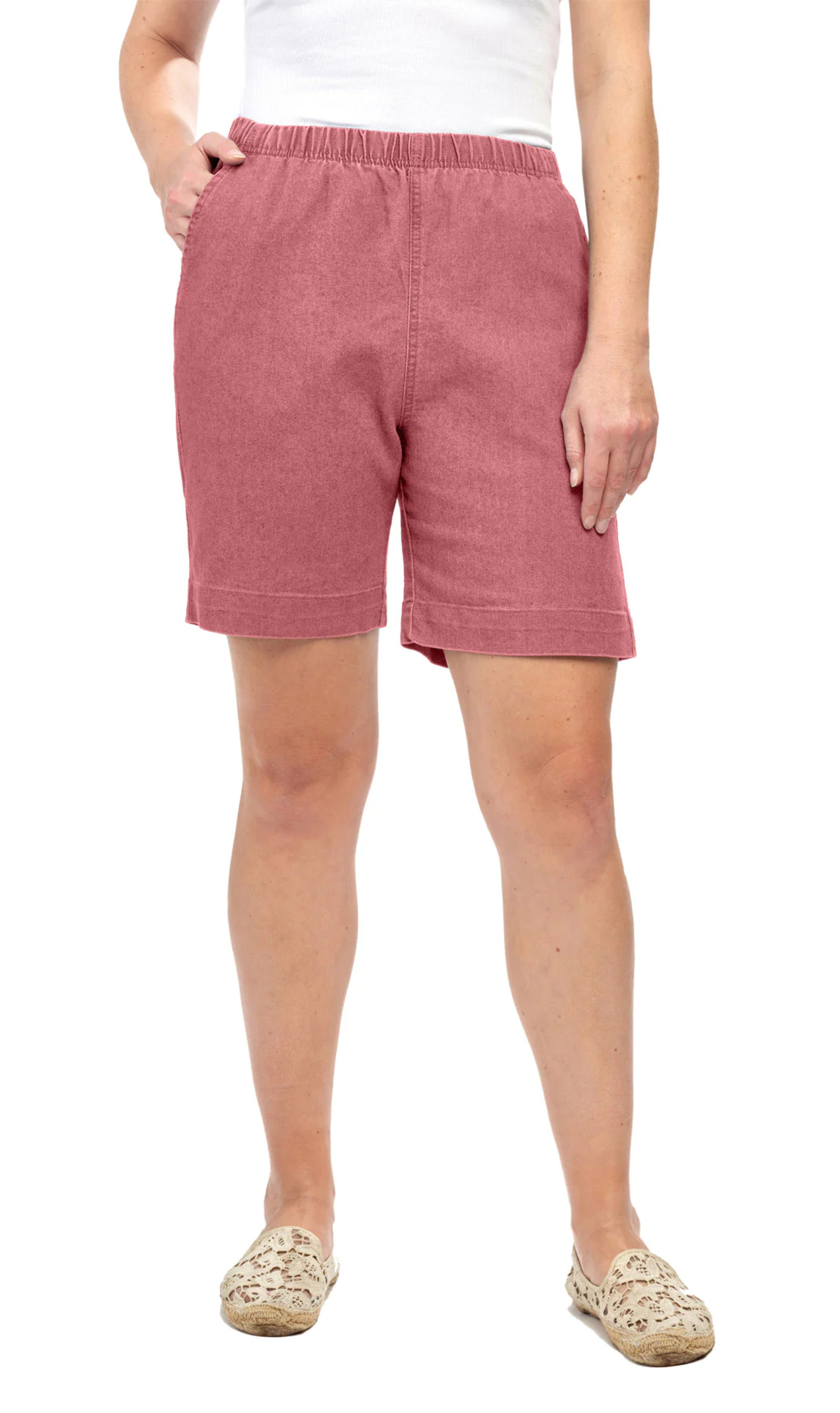 Women's Pull On Denim Shorts Stretch Waist Frees You from Binding