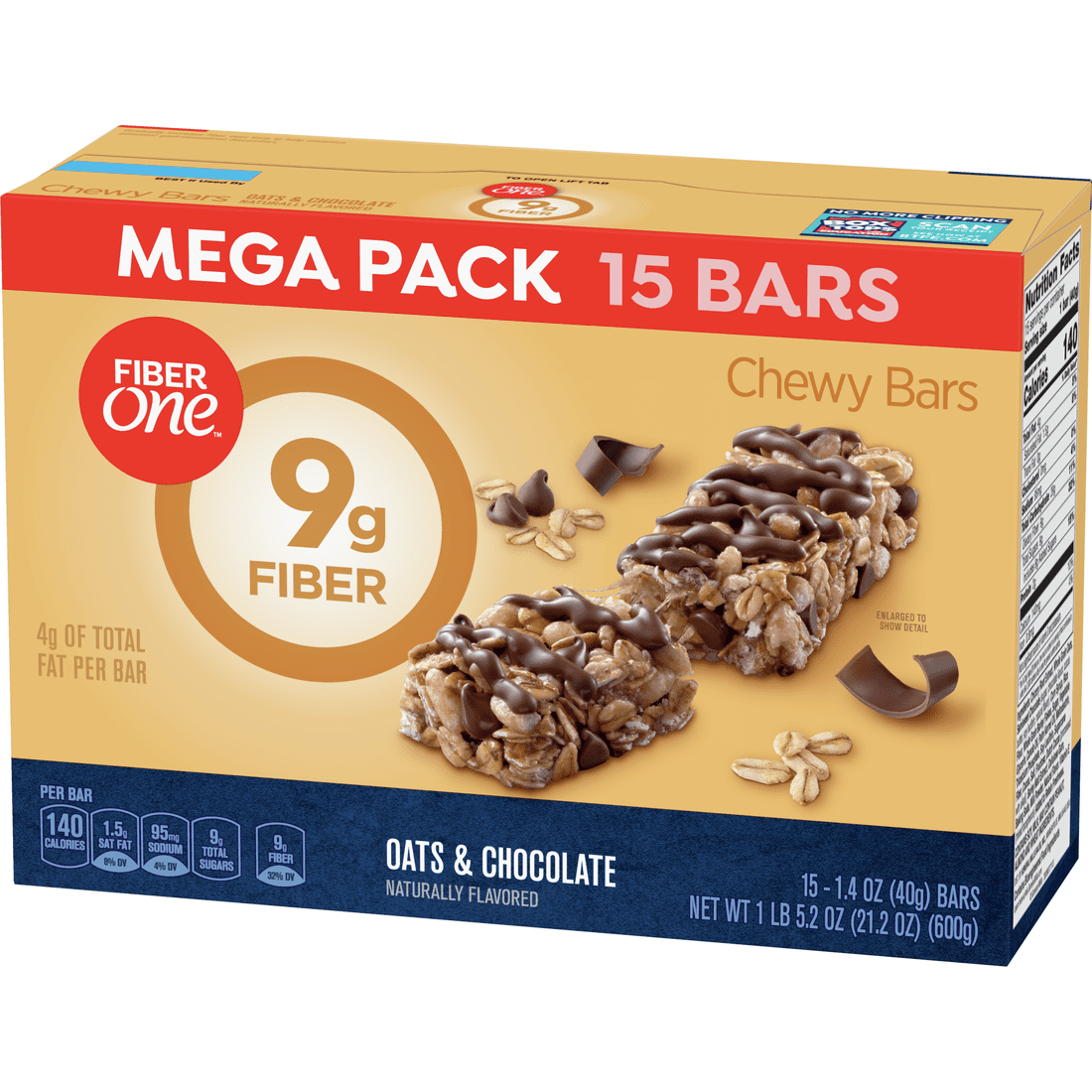 Fiber One 9g Fiber Chewy Granola Bars, Oats & Chocolate, 15 Ct Mega