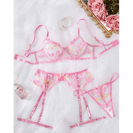 Babydoll Pink Lace Garter Lingerie Set