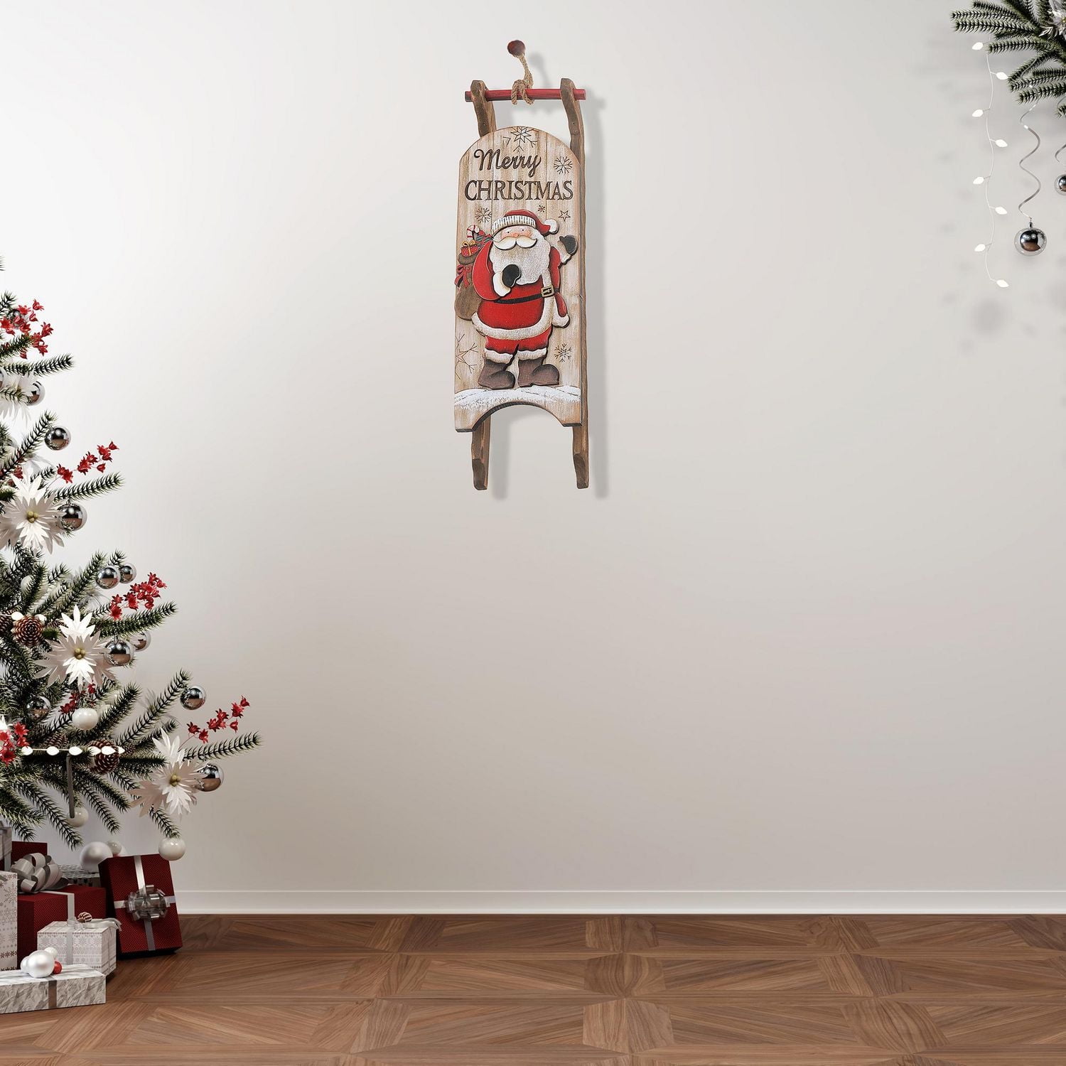 Merry Christmas Wooden Santa Sleigh Hanger