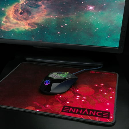 ENHANCE - Large Gaming Mouse Pad XL  with Anti-Fray Stitching  Non-Slip Rubber Base - Red Circuit Design