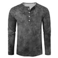 thumbnail image 4 of Domuza Men's Waffle Henley Shirts Long Sleeve Casual Stylish Button Down T-Shirt Fall Lightweight Loose Fit Raglan Tie Dye Blouse Dark Gray 2XL, 4 of 5