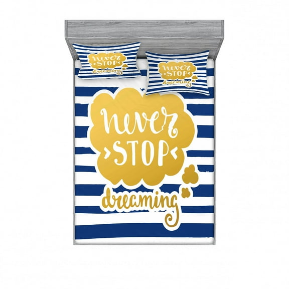 Ambesonne Saying Fitted Sheet & Pillow Sham Set, Maritime Vintage Navy, Full, Yellow Blue