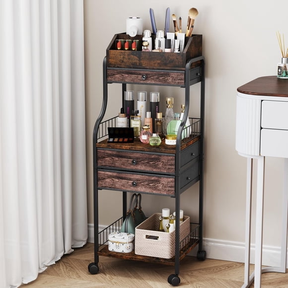 Floor Makeup Organizer Storage - Vanity Skincare Make Up Organizers and Storage with Drawers, Cosmetics Display Cases Holder for Skin Care Nail Polish Perfume Makeup Brush