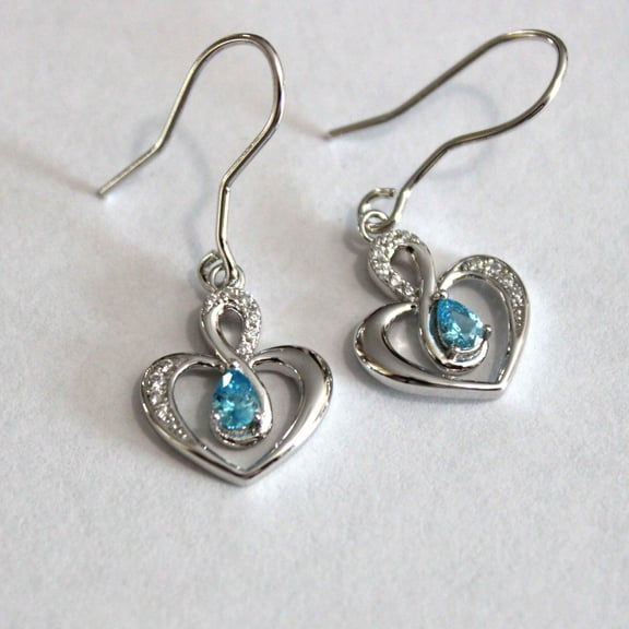 Rhodium-plated .925 Sterling lab-created Topaz Heart Earrings