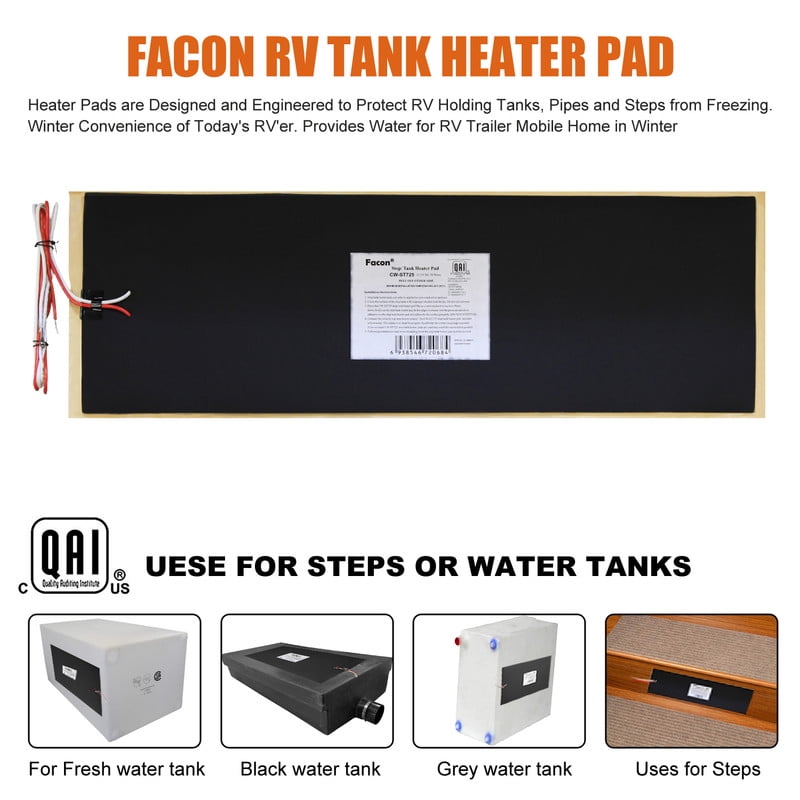 Facon 7-1/4" x 25" 12V RV Tank Heater Pad with Automatic Thermostat, QAI Certified, Prevents Freezing for Fresh, Grey, Black Water Tanks, Up to 50 Gallons,2pack
