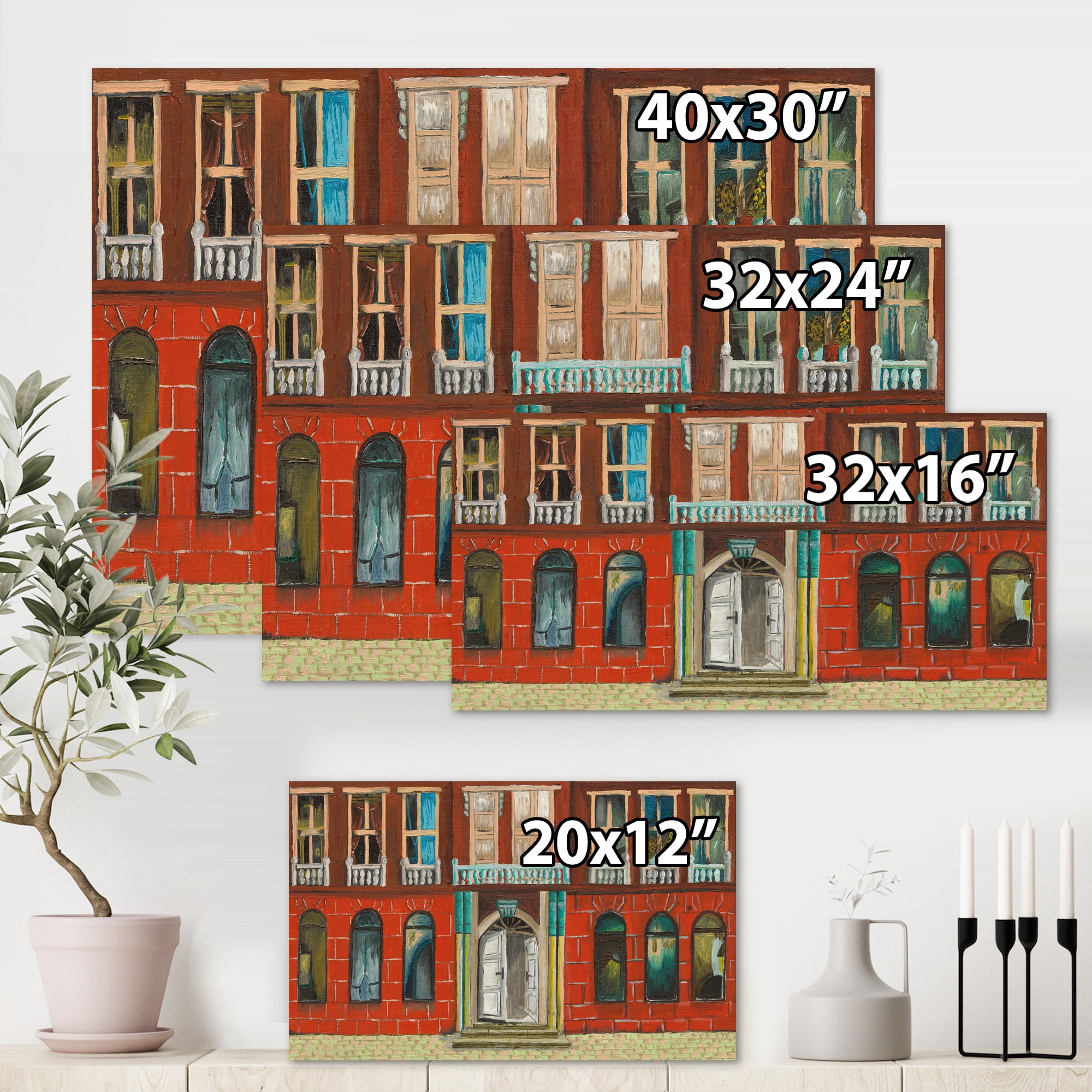 Designart ' Vintage Red Facade of Shop In Paris II ' French Country Canvas Wall Art Print