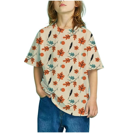 

Leutsin Girls Short Sleeve Gradient Print Tops Child Crewneck Summer Casual Loose Tshirt