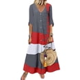 thumbnail image 1 of Femmes Colorblock Profonde V-Cou Maxi Robe Été Casual Demi-Manches Longues Robes, 1 of 1