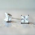 thumbnail image 4 of 1Ct Princess Real Moissanite Solitaire Stud Earrings White Gold Plated Silver, 4 of 4