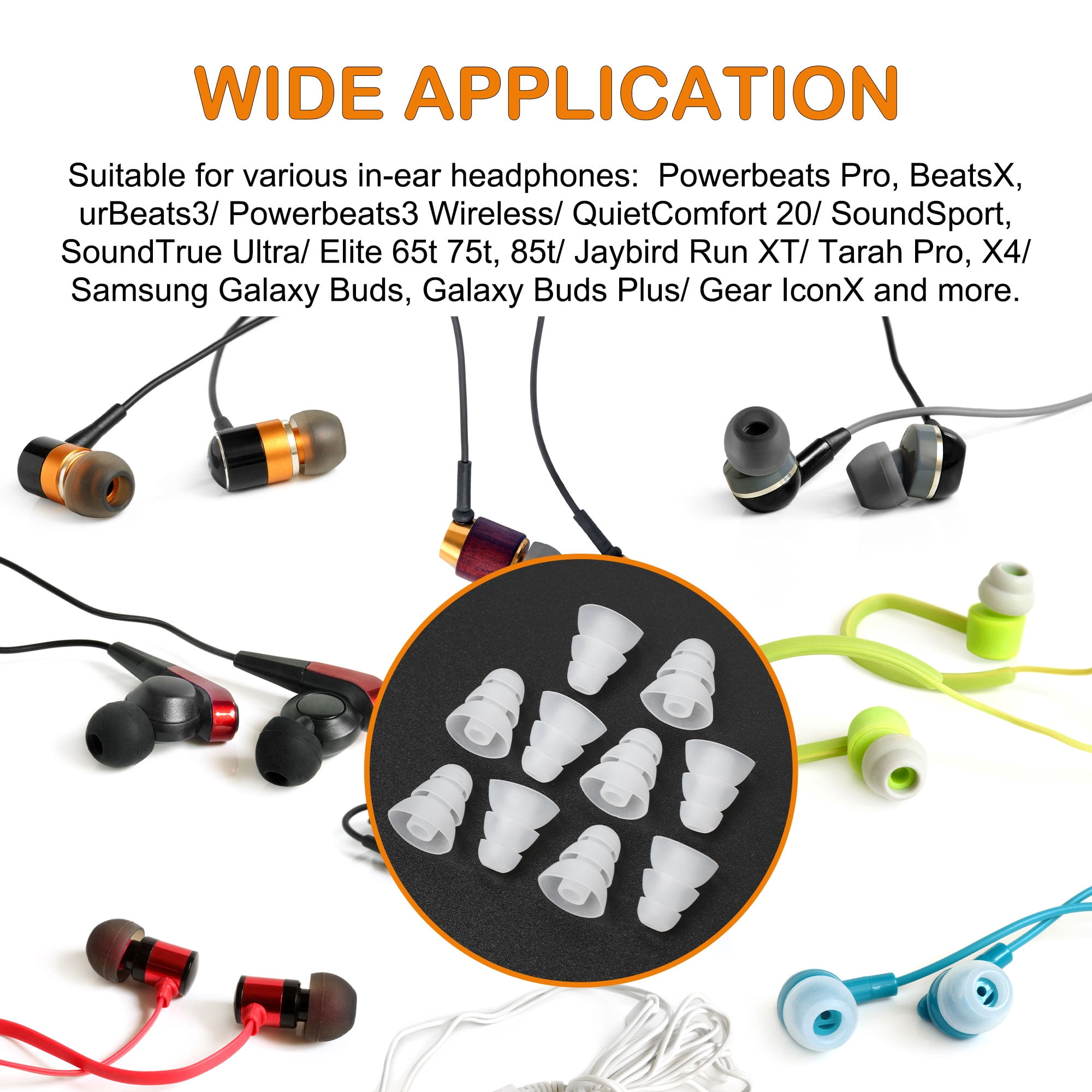 Unique Bargains 10pcs Replacement Earbuds Tips Silicone Earpads Fit 5mm In-Ear Headphones
