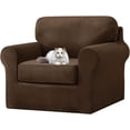 thumbnail image 2 of JIAN YA NA Stretch Velvet Sofa Cover with Separate Cushion Slipcover (Brown, 1 Seater-3 Pieces), 2 of 12