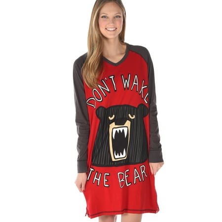 

LazyOne V-Neck Nightshirts for Women Animal Designs Don t Wake The Bear L/XL