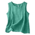 thumbnail image 3 of idosla Cotton Linen Tank Tops for Womens Comfy Lounge Wear Summer Sleeveless Crewneck Shirt Casual Blouse Loose Fit Cami (Mint Green, S), 3 of 7