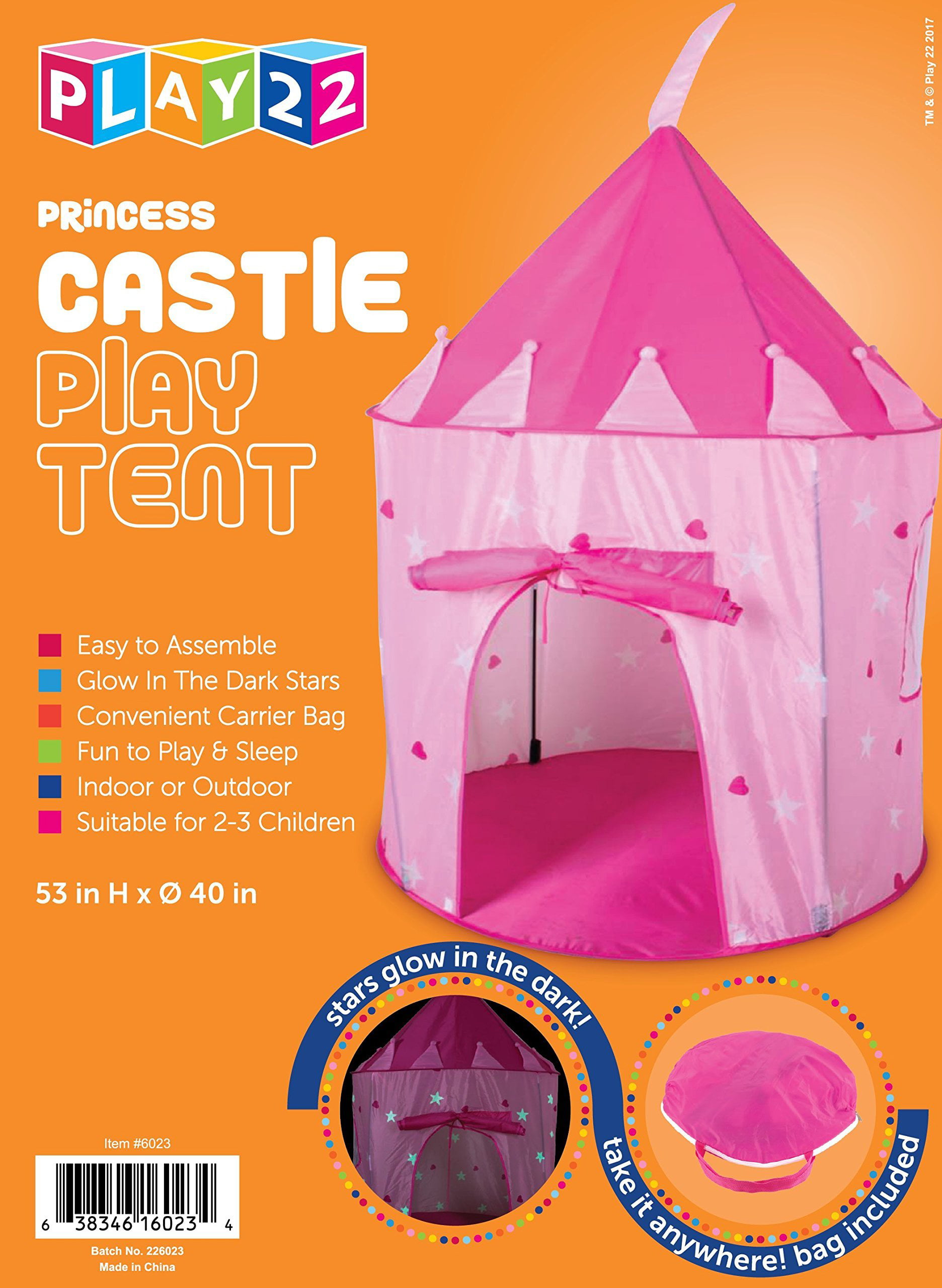ONMIER Play Tent Princess Castle Pink Kids Pop Up Tent Foldable into a Carrying Bag,Indoor & Outdoor Use Kids Tent Features Glow in The Dark Stars 