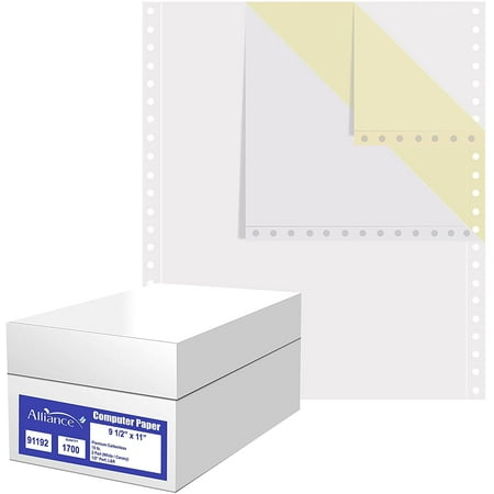 Alliance Continuous Carbonless Paper 9.5 x 11, Blank Left and Right Perforated, 2-Pt W/C, 15lb. 80 Cartons - 1700 Sets per Carton
