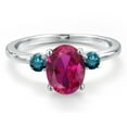 thumbnail image 3 of Gem Stone King 14K White Gold Red Created Ruby and Blue Diamond Engagement Ring for Women | 2.20 Cttw | Oval 9X7MM | Gemstone July Birthstone | Size 7, 3 of 6