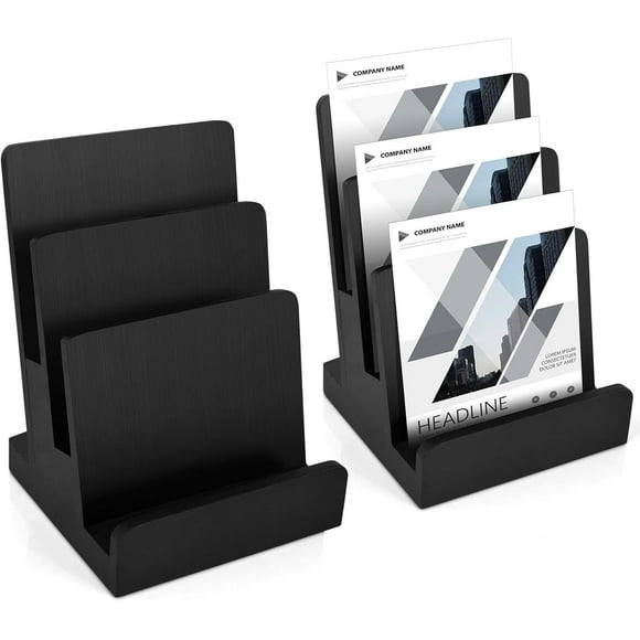 2 Pieces 6 x 9 Wood Brochure Holder 3 Tier Pamphlet Display Stand Black Brochure Display Stand Postcard Holder Flyer Holder Magazine Rack Literature Stand Book Display for Desk Booklets Menu (2)