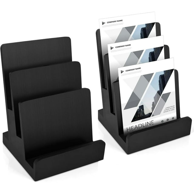 2 Pieces 6 x 9 Wood Brochure Holder 3 Tier Pamphlet Display Stand Black Brochure Display Stand Postcard Holder Flyer Holder Magazine Rack Literature Stand Book Display for Desk Booklets Menu (2)