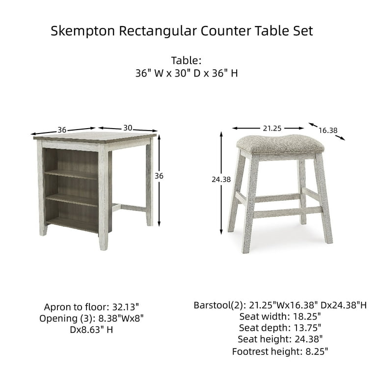 Ashley Skempton Counter Height Dining Set w/ Wood Bar Stools and