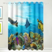 Dreamtimes Coral Reef Fishes Sea Turtle Thermal Insulated Blackout Grommet Printed Window Curtain, 84"x55" 100% Polyester for Living Room Home Decoration, 2 Panels, Stitching styles