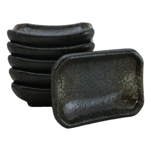 Pack Of 6 Ceramic Grey Hakumu Soy Sauce Oil Condiment Rectangular Dishes 2oz