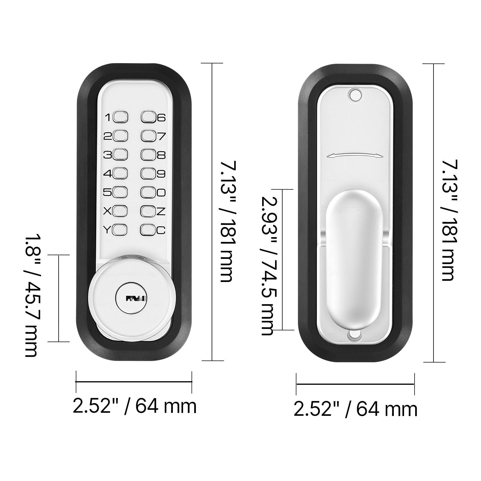 Mechanical Keyless Door Lock Gen2 Single-Sided 4-7 Digit Code No Batteries Cuttable Spindle for Front Gate Garden Garage