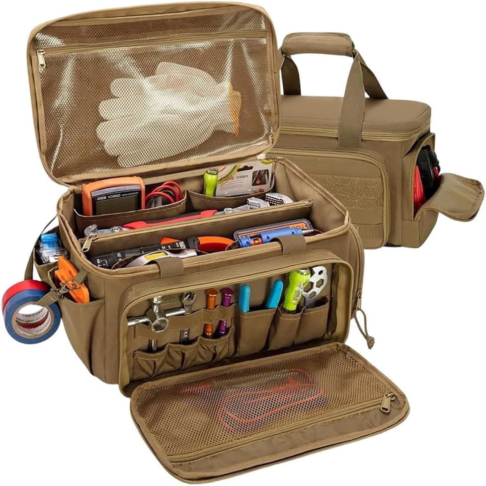 14-Inch Heavy-Duty Canvas Tool Bag, 600D Oxford Cloth Tool Organizer with 16+ Multi Pockets, Waterproof Tote for Electrician, Plumber, Carpenter, Handyman, DIY, Home Improvement (Black,One size)