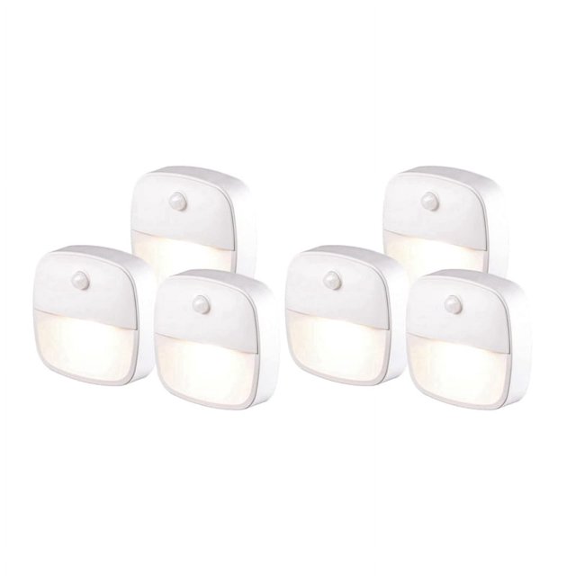 6 luces LED de noche con sensor de movimiento para interiores, funciona con pilas, luz nocturna automática para escaleras y pasillos