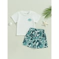 thumbnail image 2 of Wassery Infant Baby Boys Shorts Set Short Sleeves Round Neck T-shirt Tops + Spindrift Print Drawstring Shorts 6M 12M 18M 24M 2T 3T Toddler Boys Summer Beach Outfits, 2 of 8
