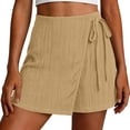thumbnail image 2 of Women's Polyester Casual Solid Color Lace Up Pocket Shorts, Mid Waist Elastic Loose Drawstring, Pockets Lace Up, Summer Outdoor Travel Vacation Beach, Womens Shorts | UKHCCC,Khaki M, 2 of 7