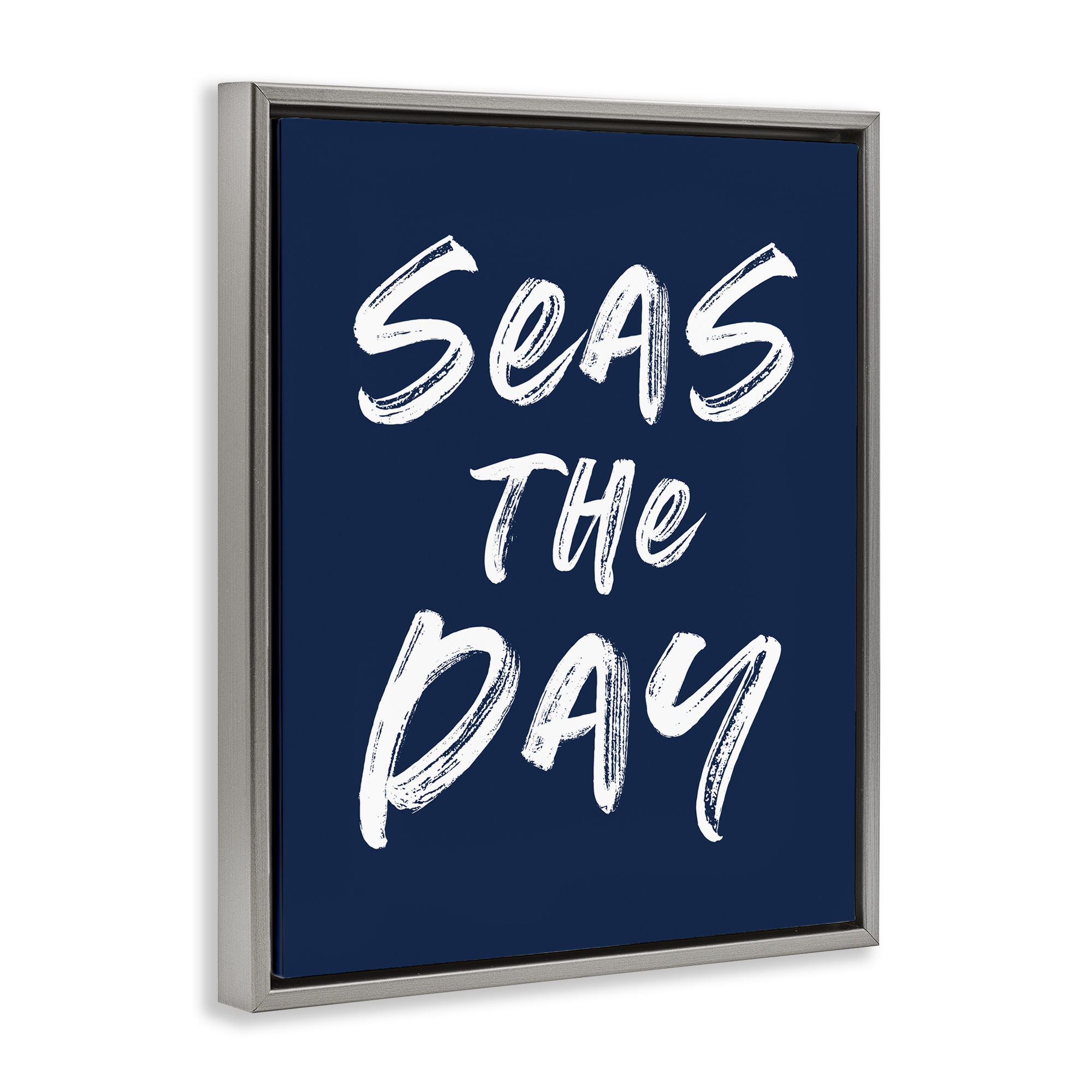 Seas The Day Sentiment Gray Framed Floater Canvas Wall Art, design by Lettered and Lined