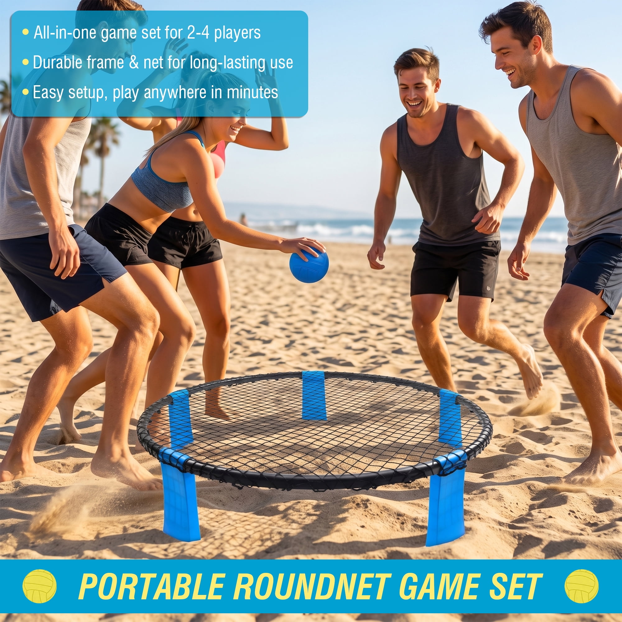 Portable Roundnet Game Set with 2 Balls, Durable Net & Carry Bag, Classic Outdoor Sports Game for Beach Backyard Lawn Park Camping Family Gatherings