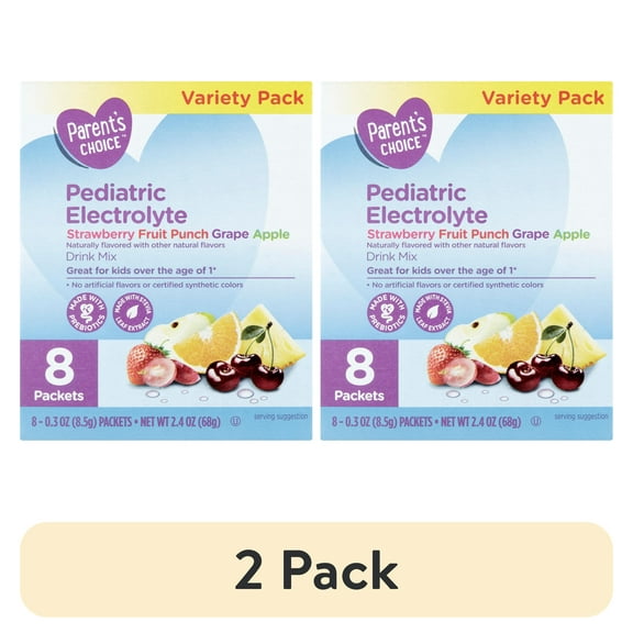 (2 pack) Parent's Choice Pediatric Electrolyte Drink Mix, Variety Pack, 2.4 oz (8 Pack)