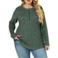 thumbnail image 2 of NISVIYA Plus Size Dressy Sweaters for Women Long Sleeve Fall Knit Zip Up V Neck Pullovers Green, 2 of 6