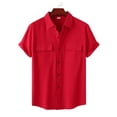thumbnail image 1 of CVLIFE Men Shirts Lapel Neck T Shirt Button Down Tops Turn Collar Short Sleeve T-shirt Work Tee Red 2XL, 1 of 5