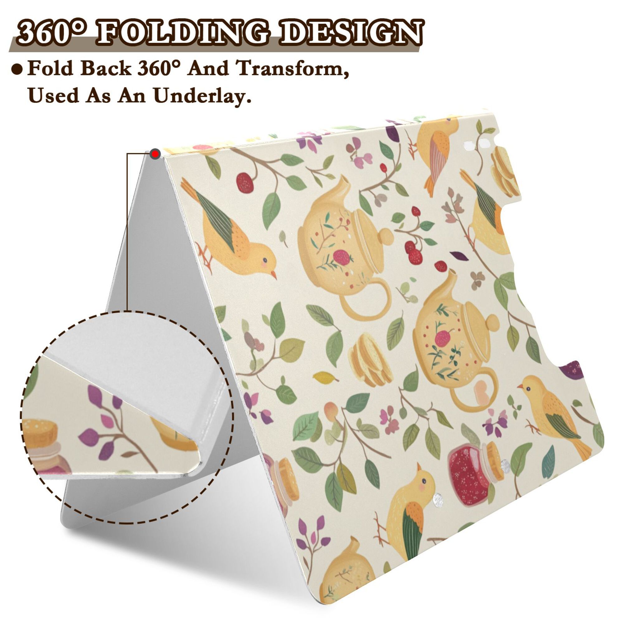 FORMRS A4 Clipboard Folder with Pen Holder Horizontal Foldable School Office Binder, Birds Tea Time