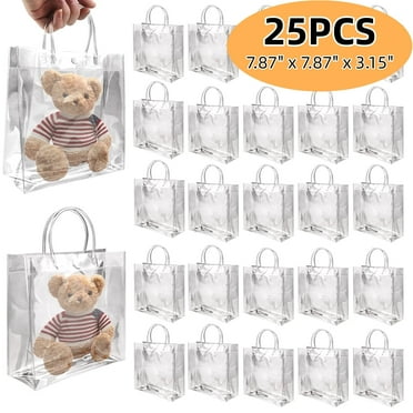Clear Gift Bags with Handle Plastic Small Goodie Bags Reusable Favor Bags for Wedding Birthday Party 7.87" x 7.87" x 3.15"