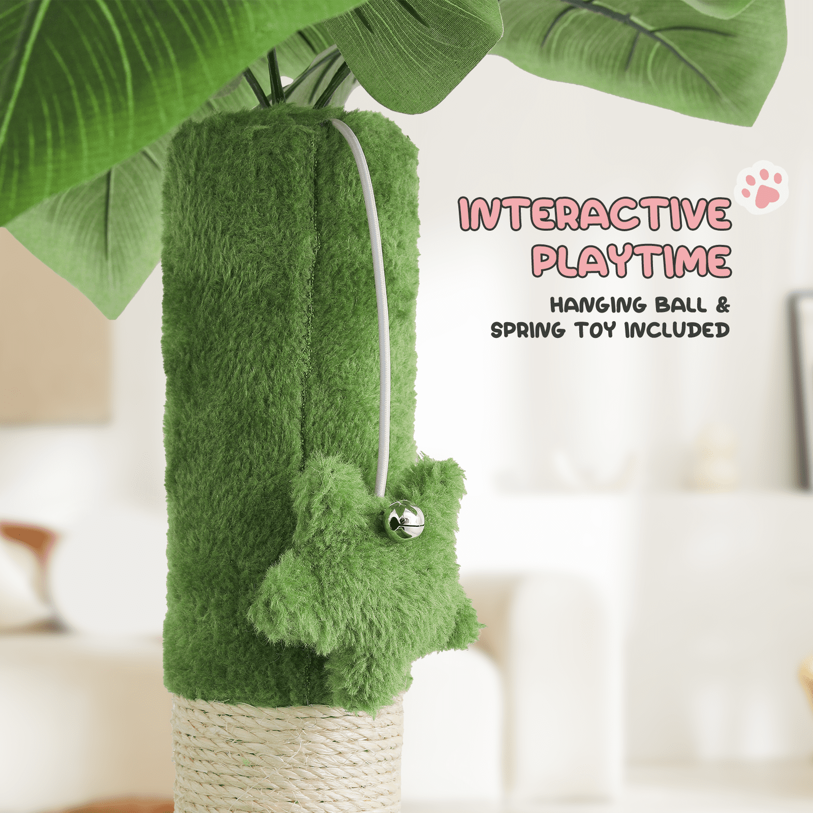 MoNiBloom Cat Tree with Green Leaves, 32 Inches Cat Tower with Scratching Posts, Cat House w/Cozy Condo, Perch and Fluffy Ball for Indoor Cats