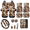 Brown Cow Print Pattern, variant on Sun and Moon Design Car Seat Cover Sets, with Car Seat Belt Pad Key Ring Steering Wheel Cover Key Fob Car Cup Pad