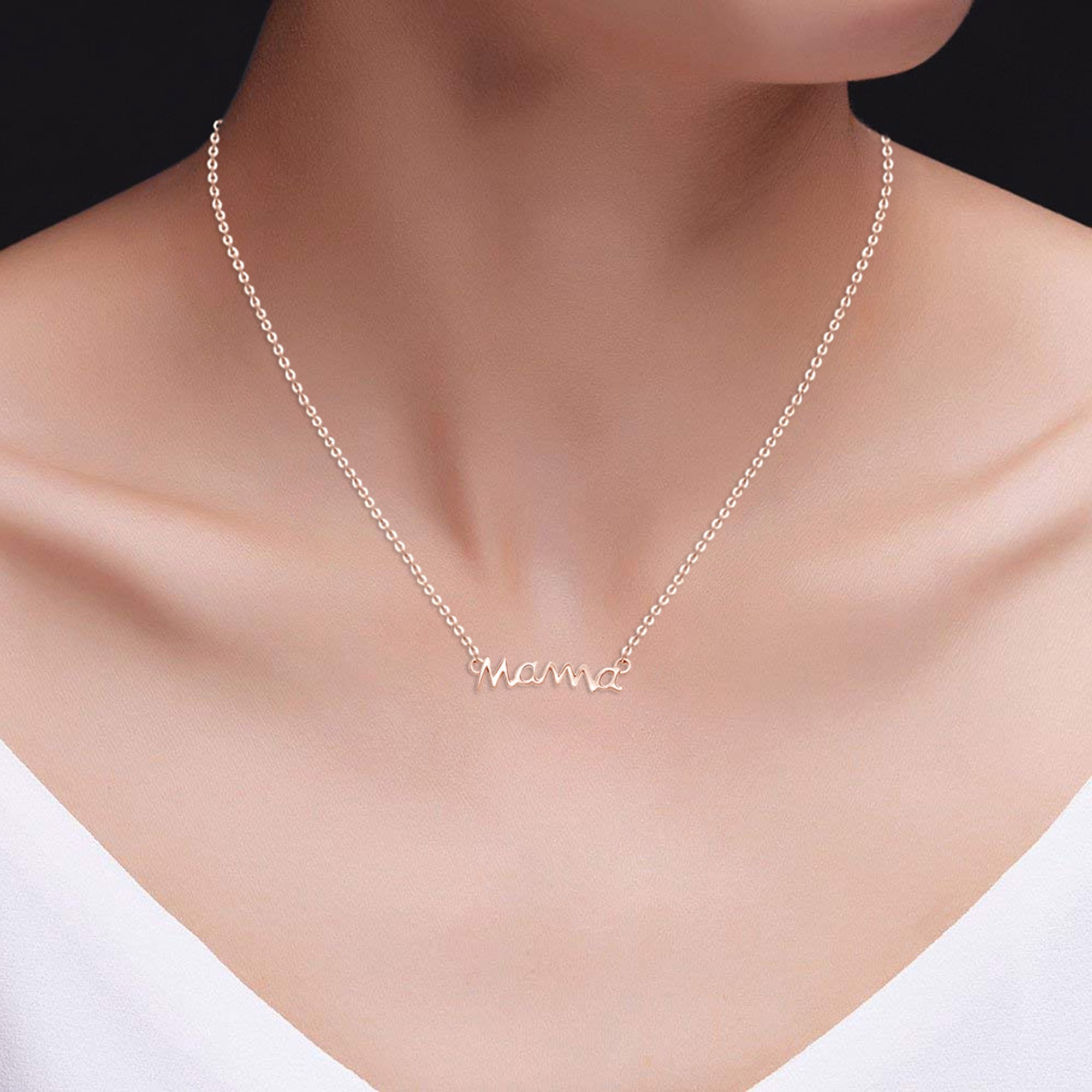 Mother's Day Jewelry Gifts Mama Pendant Necklace In 14k Rose Gold Over Sterling Silver