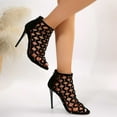 thumbnail image 4 of Fesfesfes Black Shoes Womens Plus Size Hollow Round Head Dazzling Rhinestone Heels 7.5(40), 4 of 9