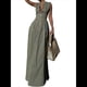 thumbnail image 1 of Vestido Midi Informal de Verano para Mujer, con Escote en V Profundo, Cremallera, Mangas , Cintura Elástica Fruncida y Bolsillos. Verde S, 1 of 8