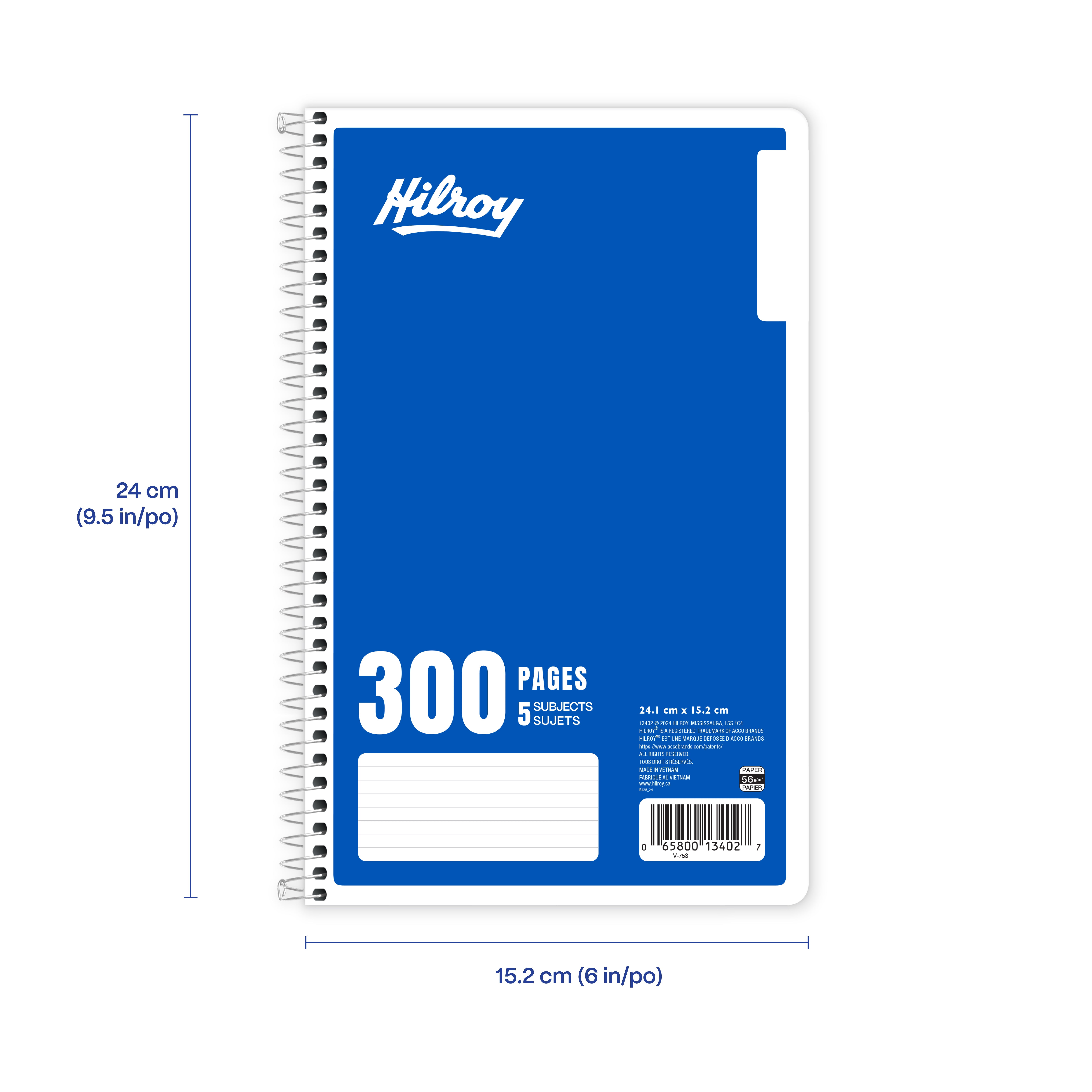 Hilroy® 5 Subject 300pg Notebook, Dark Blue