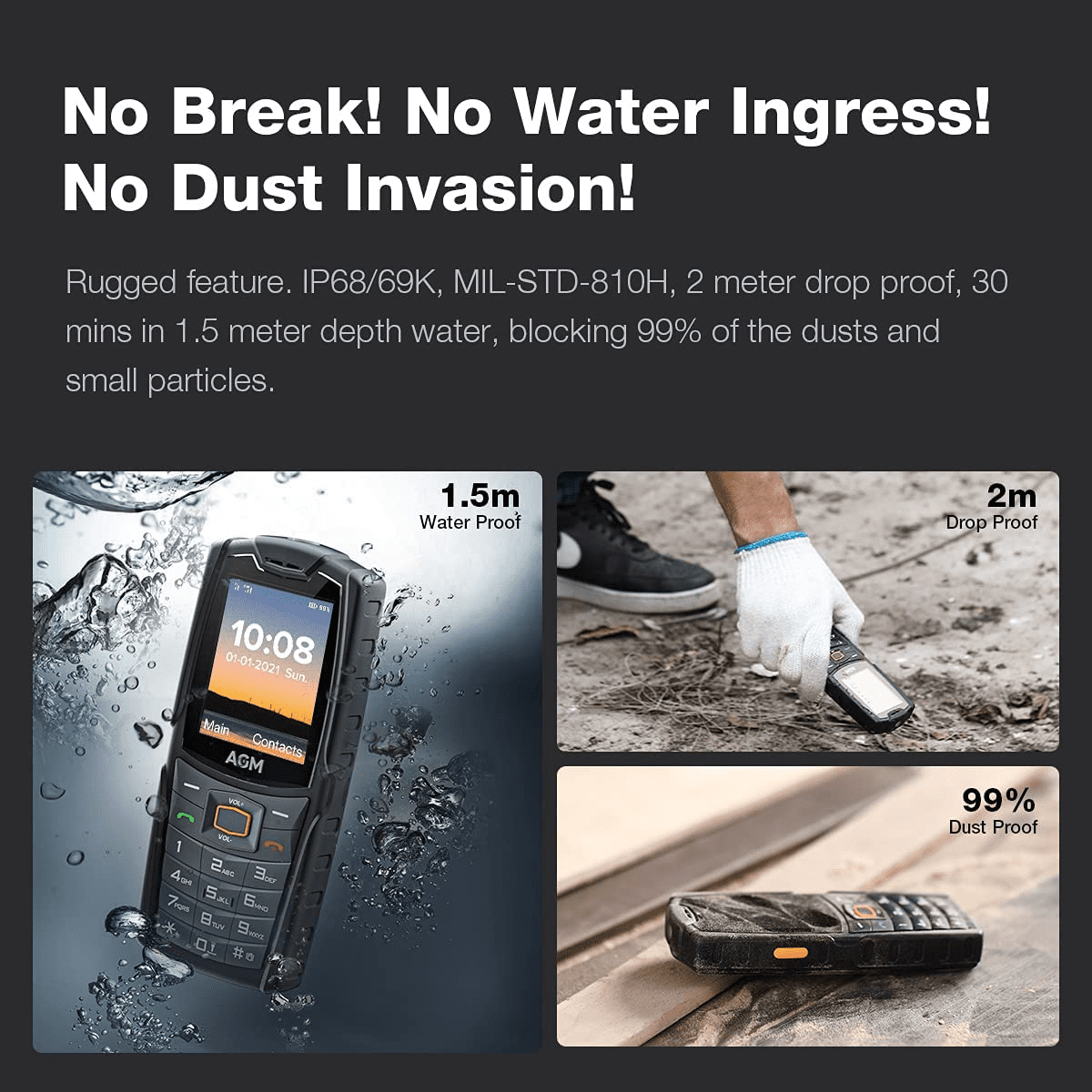 AGM M6 128MB Rugged Phone (Unlocked), Black
