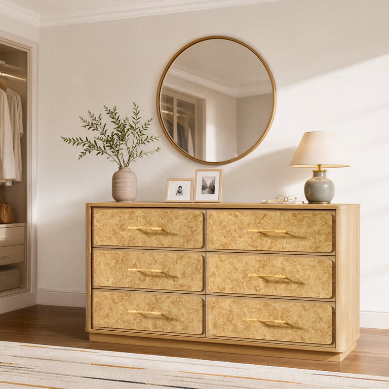 oversize dresser Paola Extra Large 9 Drawer Sand while the rounded outside edges soften the silhouette for a warm Furniture of America Igala Walnut