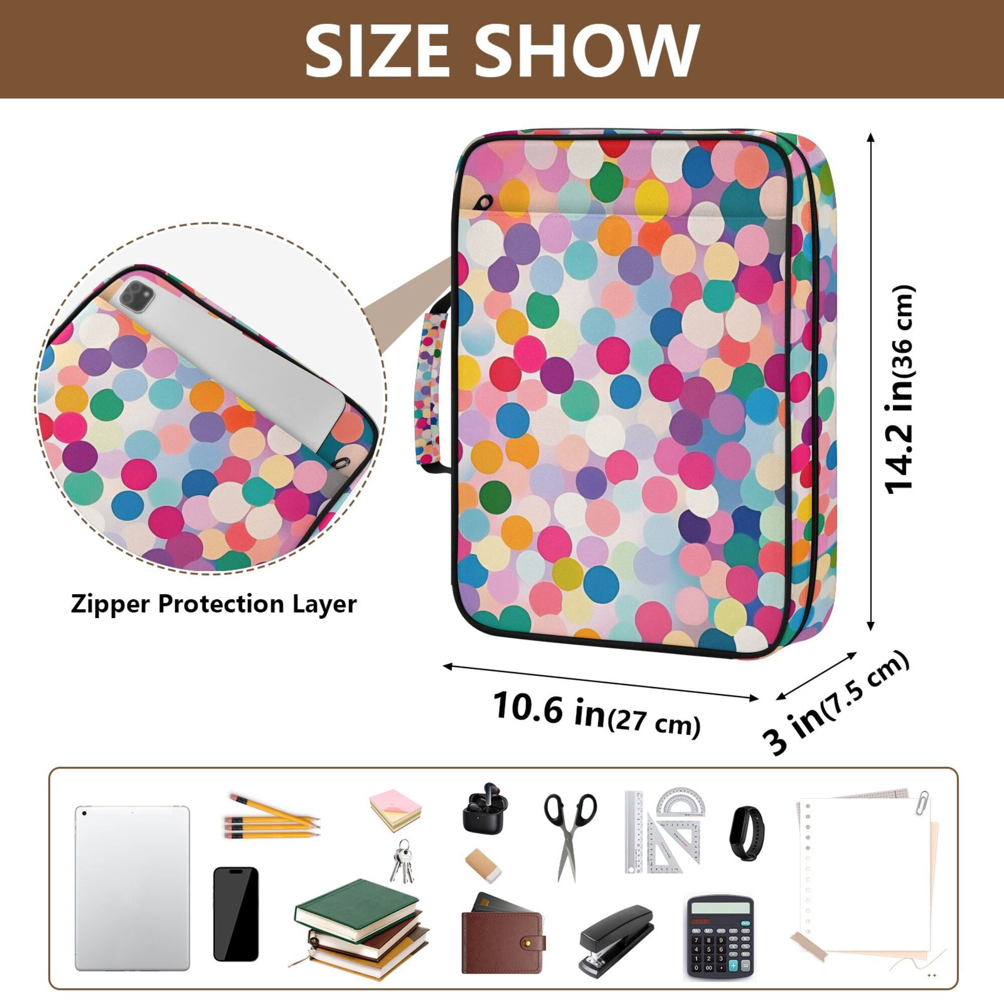 FORMRS Accordion File Folder A4 Size 7-Pocket Expanding Document Organizer Bag with 3 Ring Binder, Light Colorful Circles